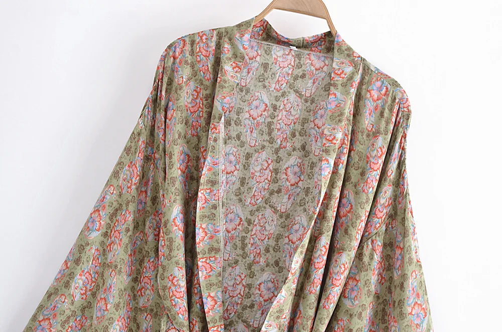Sage Haven Boho Floral Print Short Robe