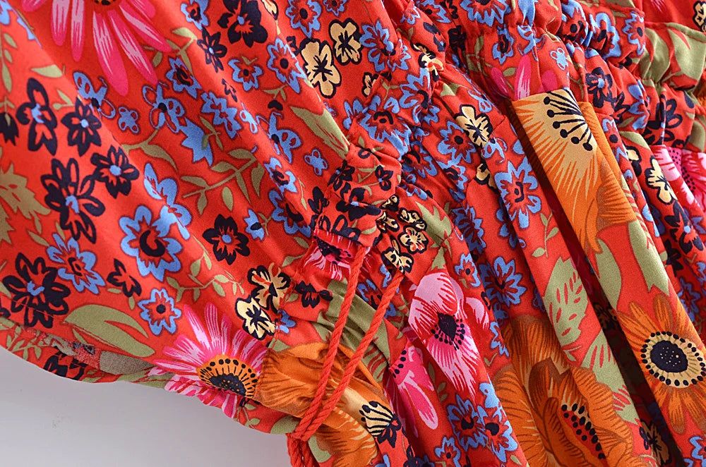 Calypso Berry Floral Boho Floral Print Midi Dress