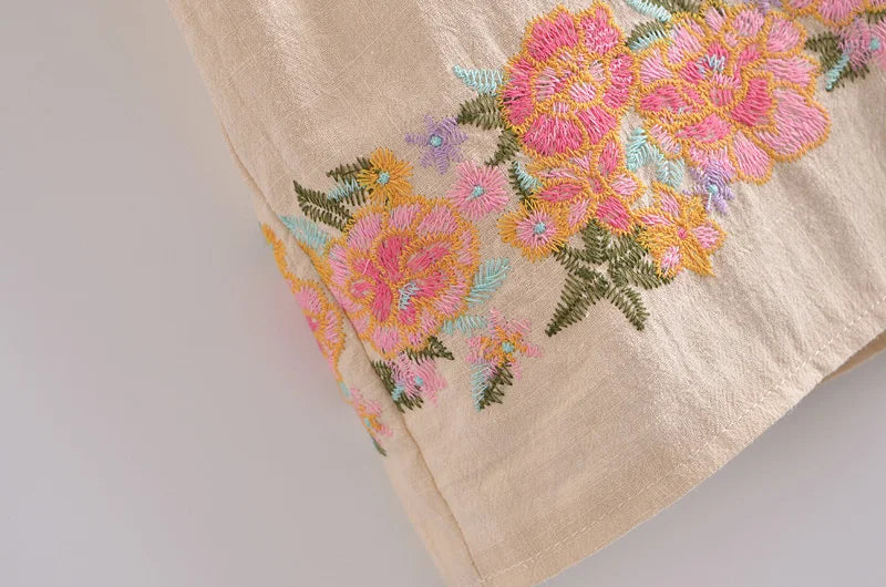 Blush Meadow Boho Floral Embroidered Mini Dress