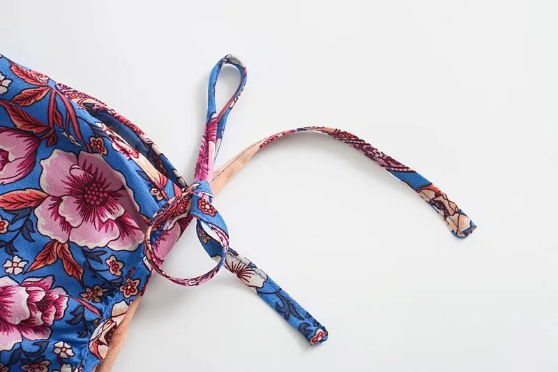 Sapphire Garden Boho Floral Print Mini Dress