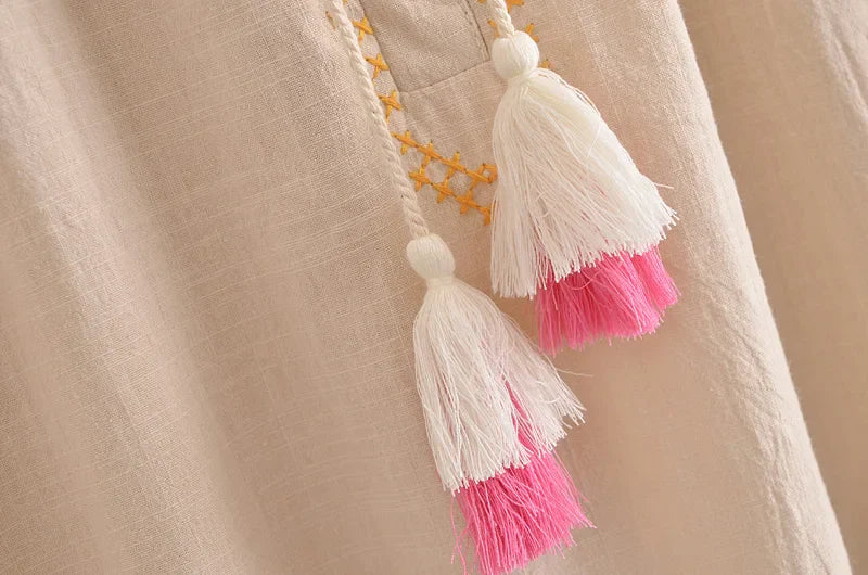 Blush Meadow Boho Floral Embroidered Mini Dress