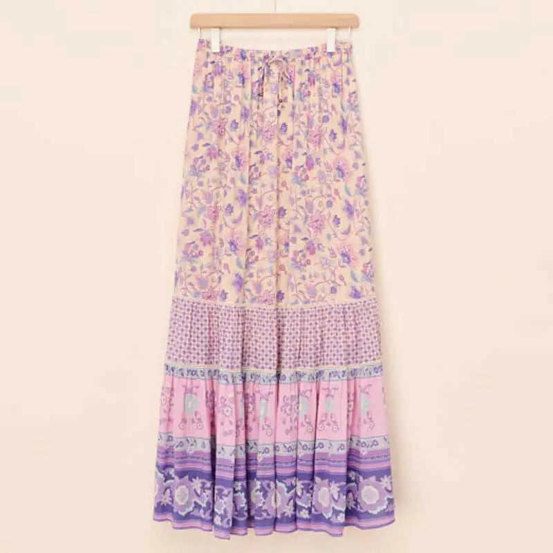 Lavender Falls Floral Print Boho Maxi Skirt