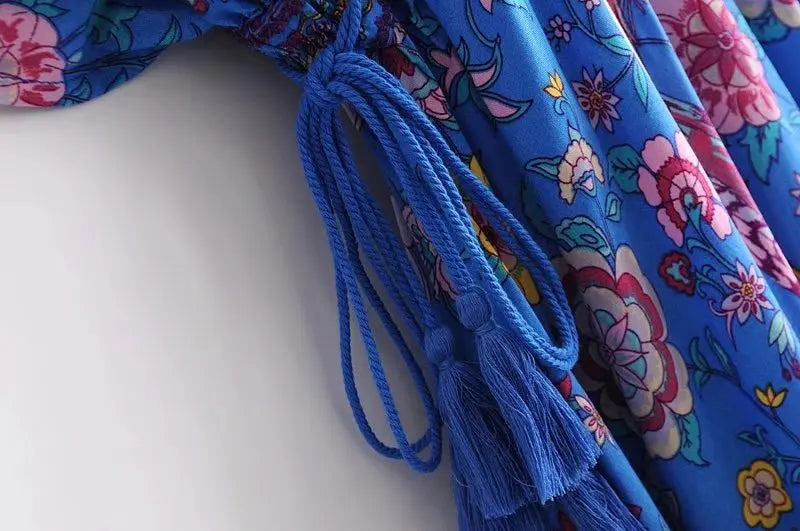 Sapphire Songbird Boho Floral Print Midi Dress