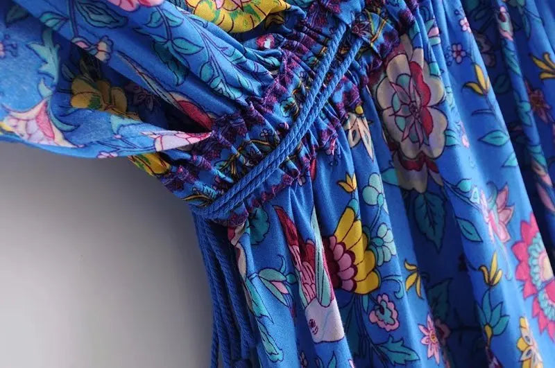 Sapphire Songbird Boho Floral Print Midi Dress