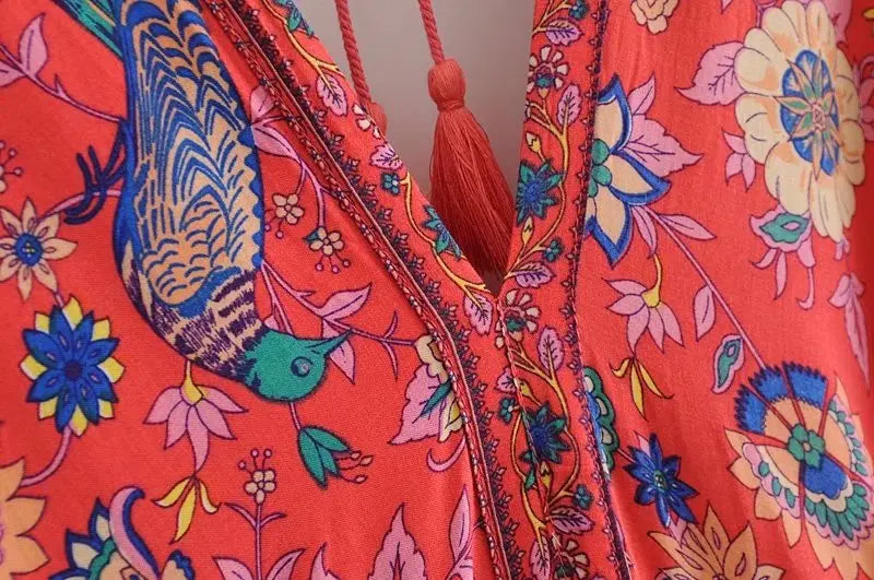 Red Songbird Boho Floral Print Midi Dress