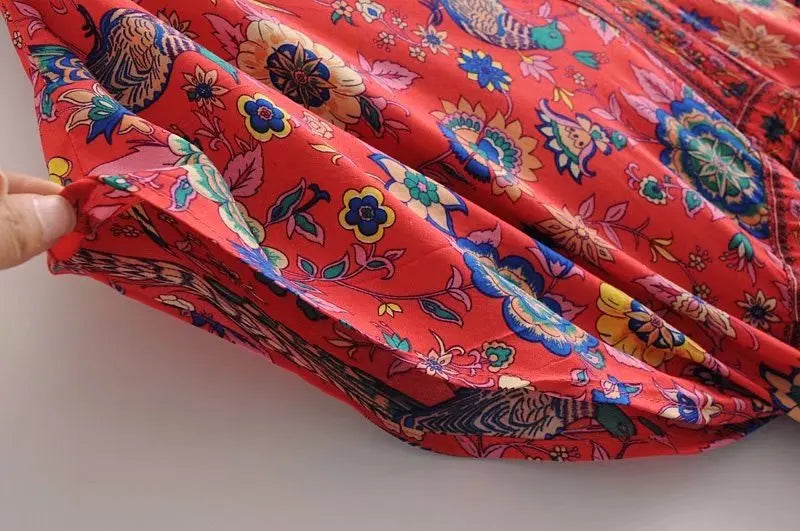 Red Songbird Boho Floral Print Midi Dress