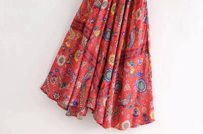 Red Songbird Boho Floral Print Midi Dress