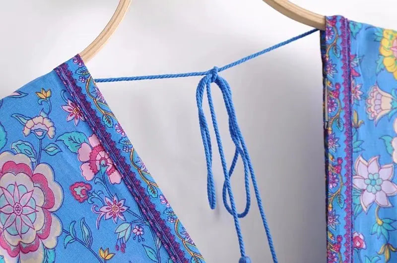 Sapphire Songbird Boho Floral Print Midi Dress