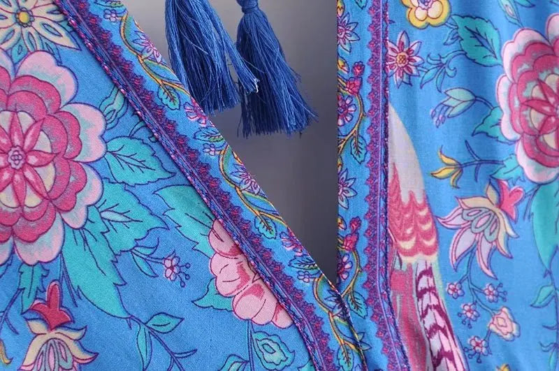 Sapphire Songbird Boho Floral Print Midi Dress