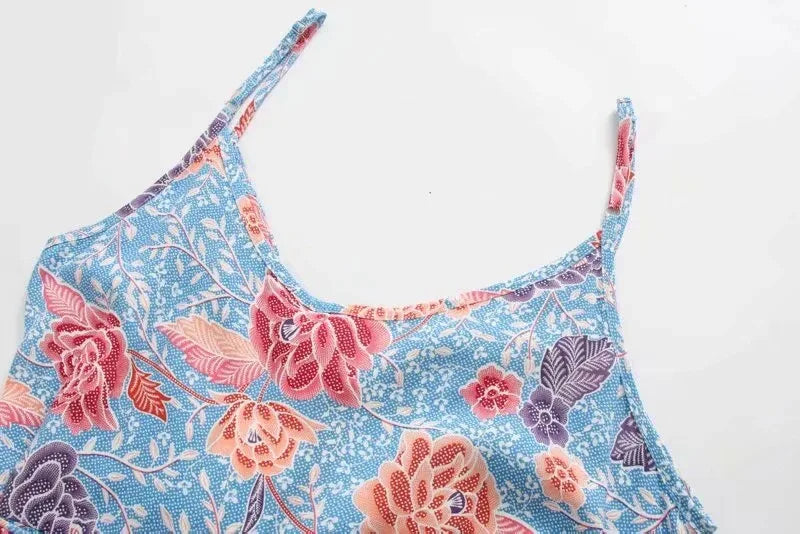 Blooming Blue Boho Floral Print Midi Dress