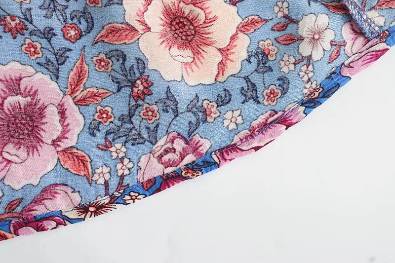 Sapphire Garden Boho Floral Print Mini Dress