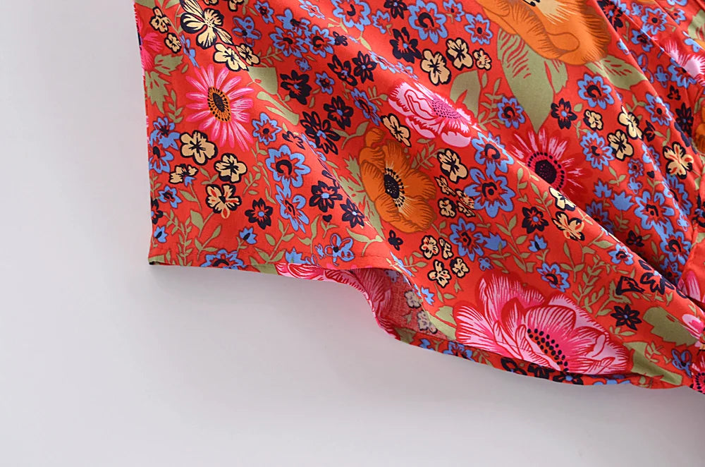 Calypso Berry Floral Boho Floral Print Midi Dress