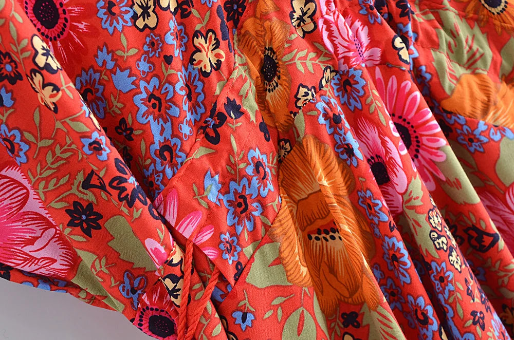 Calypso Berry Floral Boho Floral Print Midi Dress