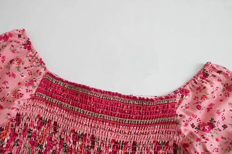 Pink Floral Fantasy Boho Floral Print Mini Dress