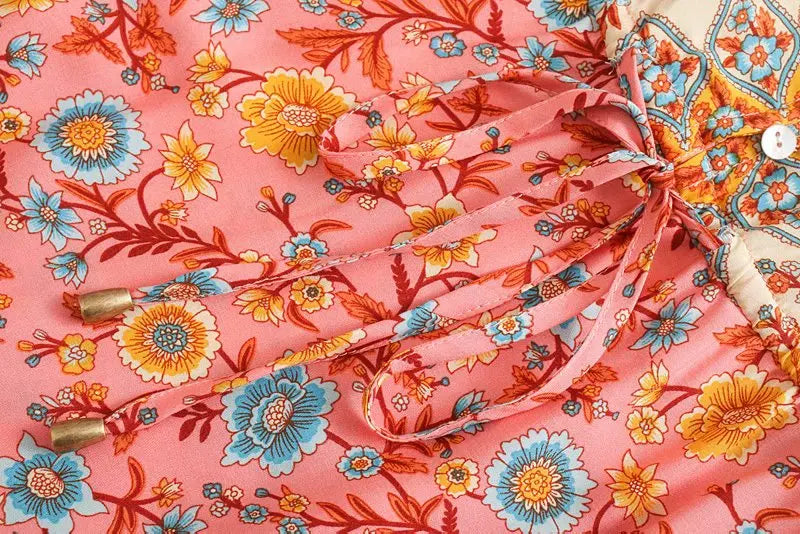 Serena Bloom Boho Floral Print Midi Dress