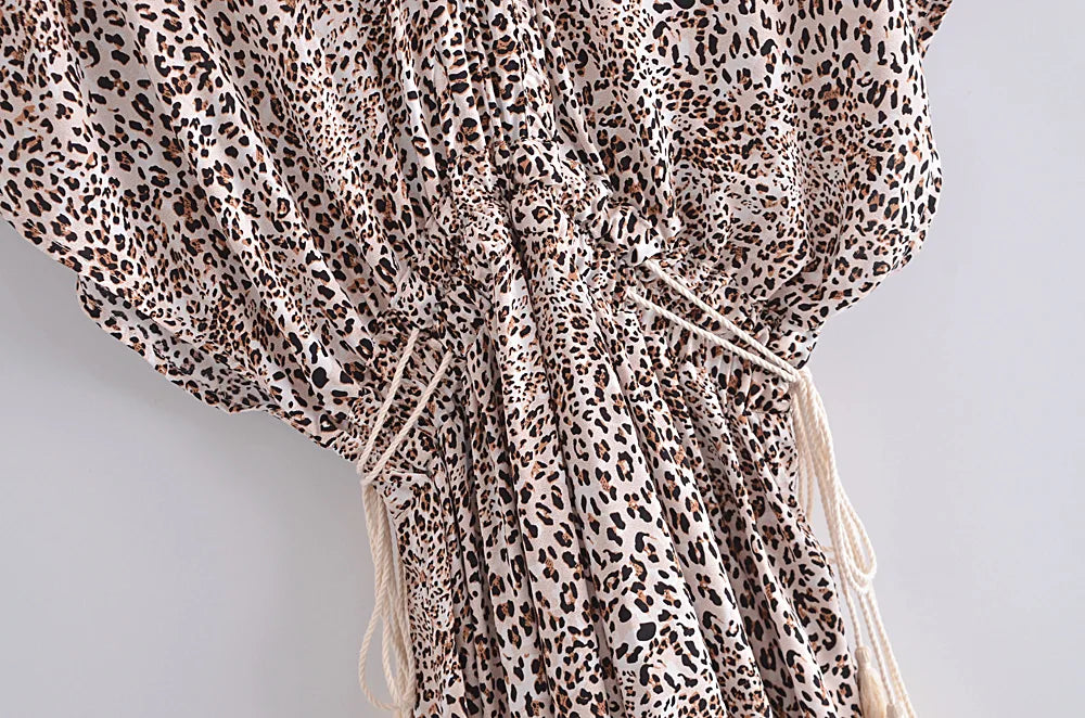 Desert Wild Boho Leopard Print Midi Dress