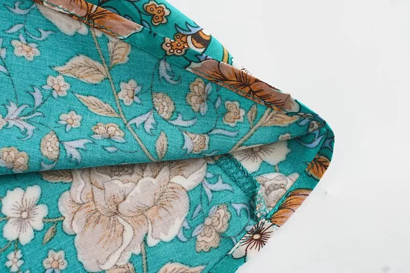 Jade Garden Boho Floral Print Mini Dress