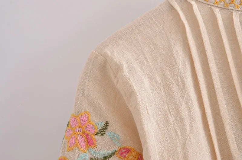 Blush Meadow Boho Floral Embroidered Mini Dress