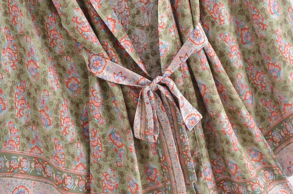 Sage Haven Boho Floral Print Short Robe