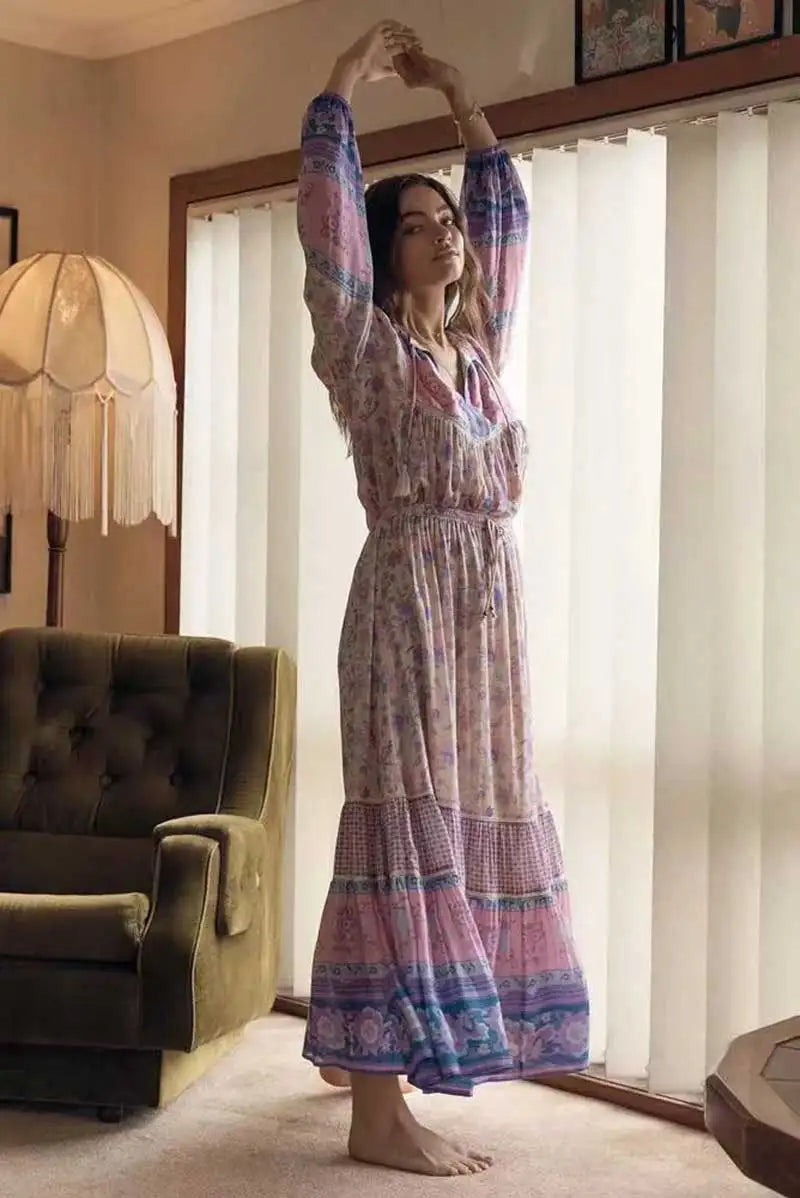 Lavender Falls Floral Print Boho Maxi Skirt