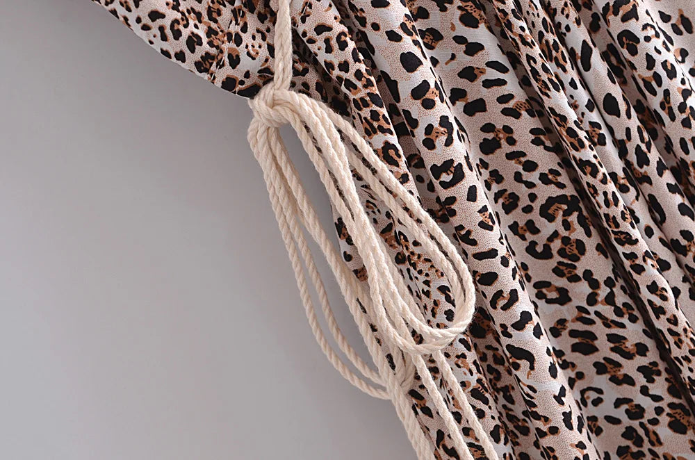 Desert Wild Boho Leopard Print Midi Dress