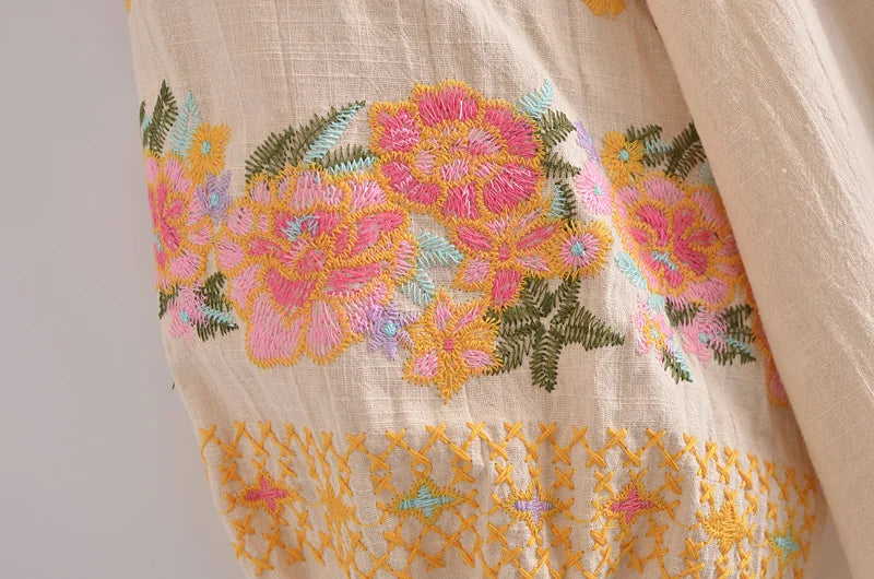 Blush Meadow Boho Floral Embroidered Mini Dress