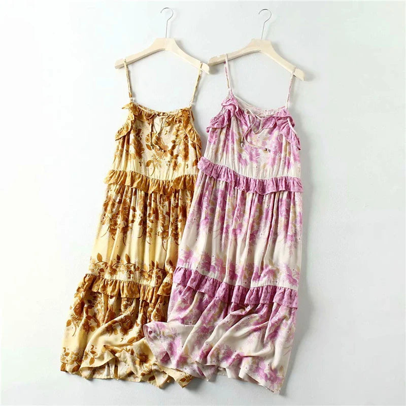 Wildflower Wanderer Boho Floral Print Midi Dress