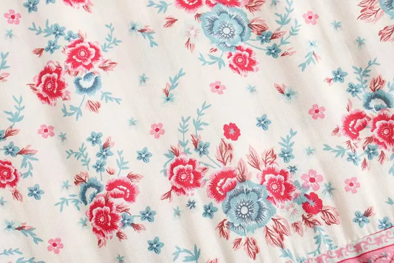 Red Rosebud Boho Floral Print Midi Skirt