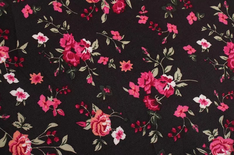 Black Floral Fantasy Boho Floral Print Mini Dress