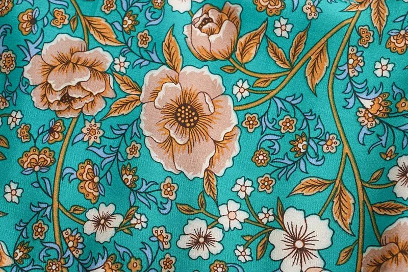 Jade Garden Boho Floral Print Mini Dress