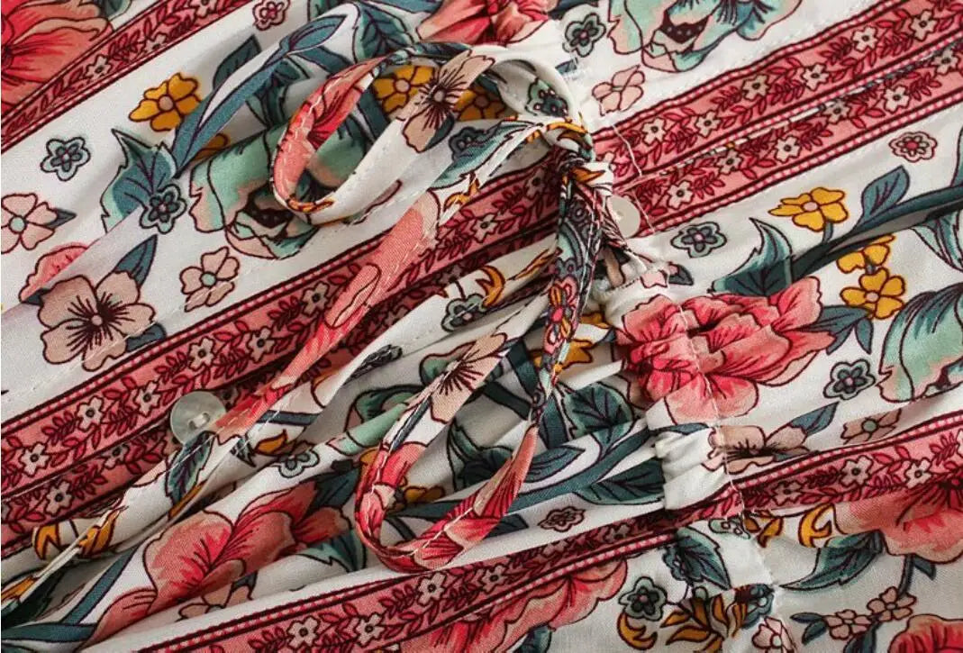 Pearl Garden Boho Floral Print Mini Dress
