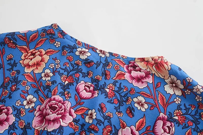 Sapphire Garden Boho Floral Print Mini Dress