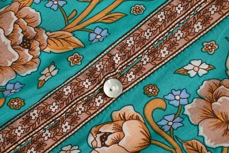 Jade Garden Boho Floral Print Mini Dress