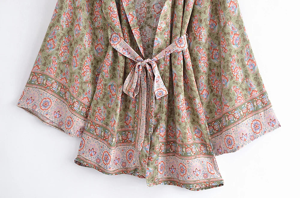 Sage Haven Boho Floral Print Short Robe