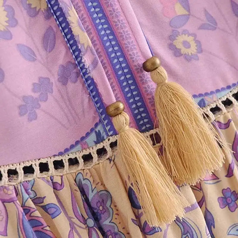 Lavender Falls Boho Floral Print Long Sleeve Blouse