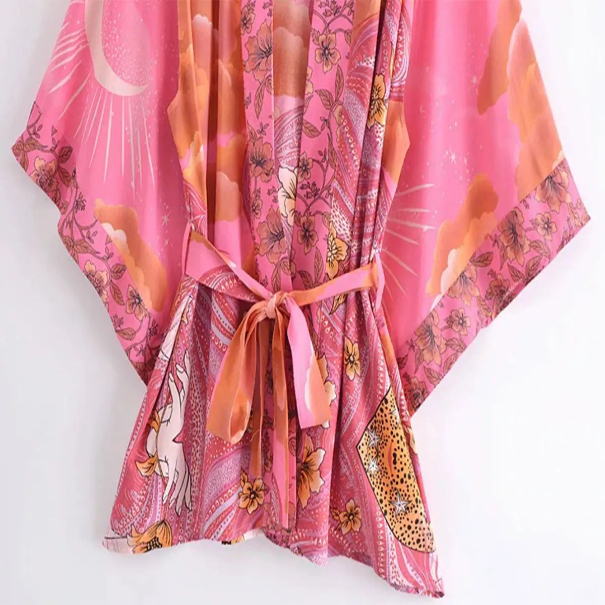 Moonstruck Pink Goddess Boho Kimono Short Robe