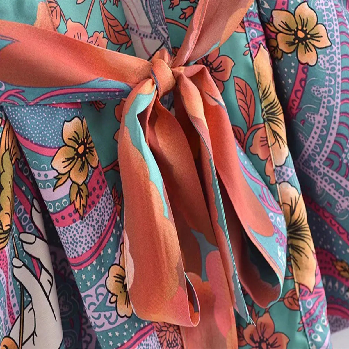 Moonstruck Teal Goddess Boho Kimono Short Robe