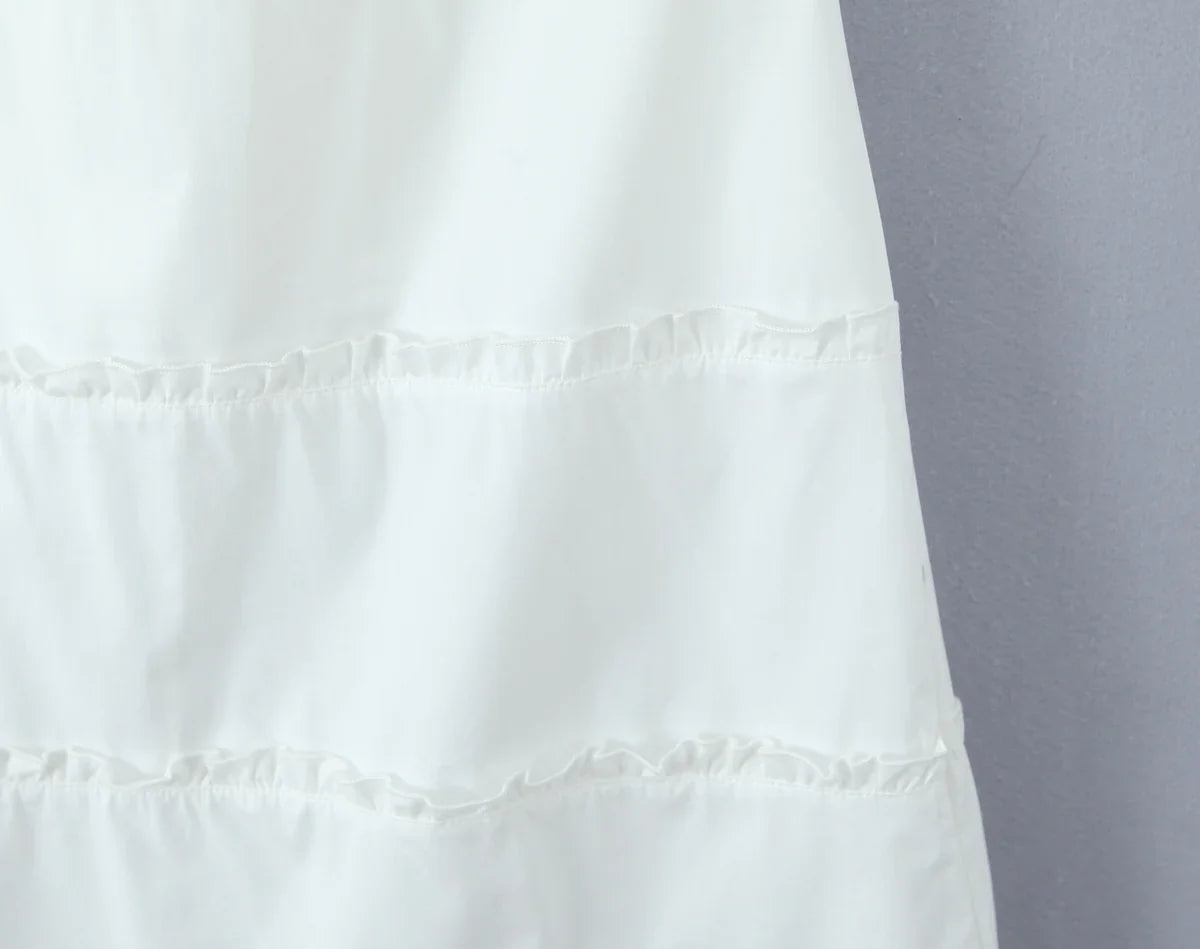 Heavenly White Boho Ruffle Maxi Skirt