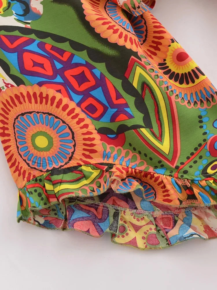 Psychedelic Sunrise Boho Floral Print Long Sleeve Crop Top