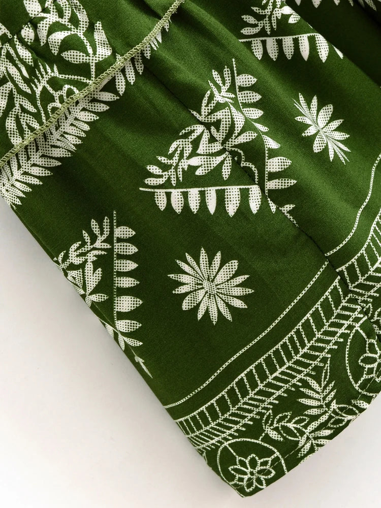 Sagewood Green Boho Floral Print Maxi Dress