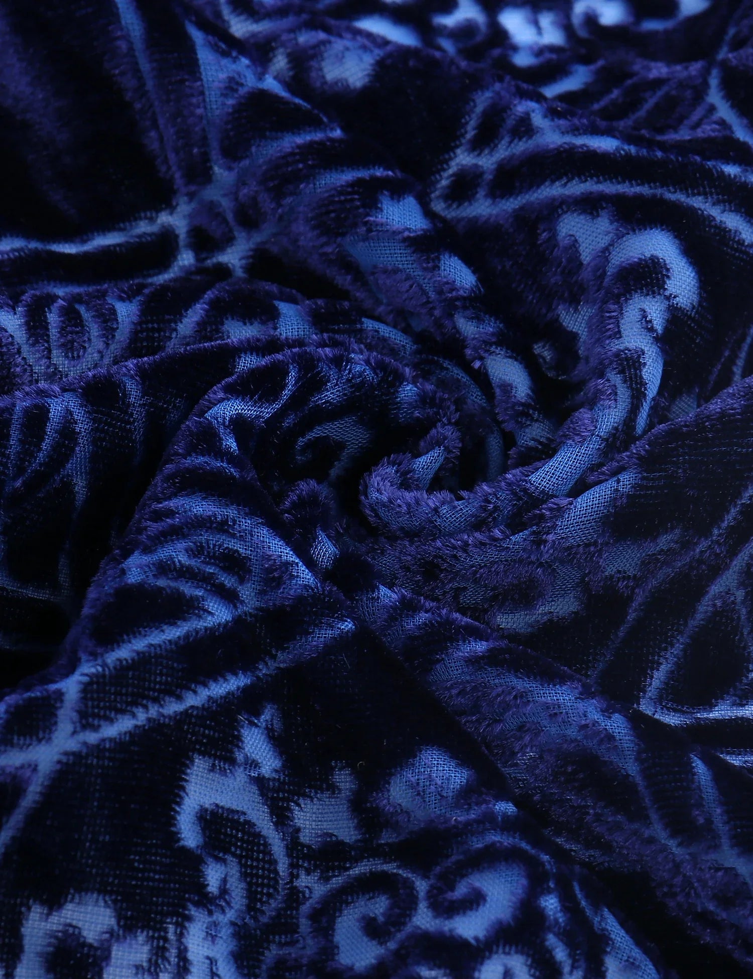 Royal Blue Floral Print Velvet Burnout Kimono