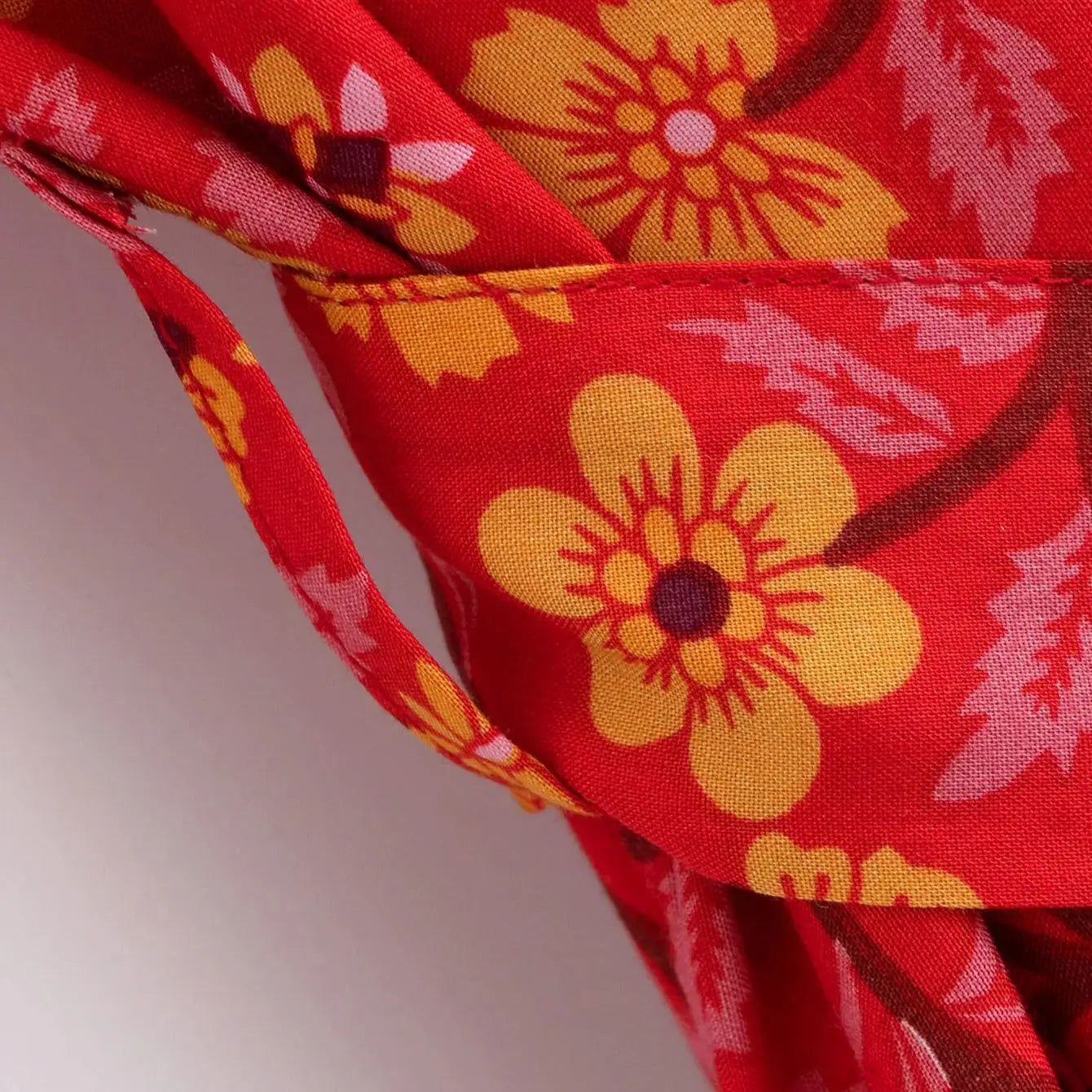 Crimson Bloom Boho Floral Print Short Robe