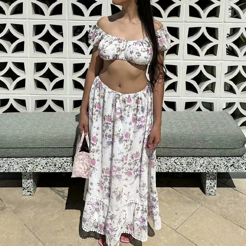 Secret Garden Boho Floral Print Maxi Skirt