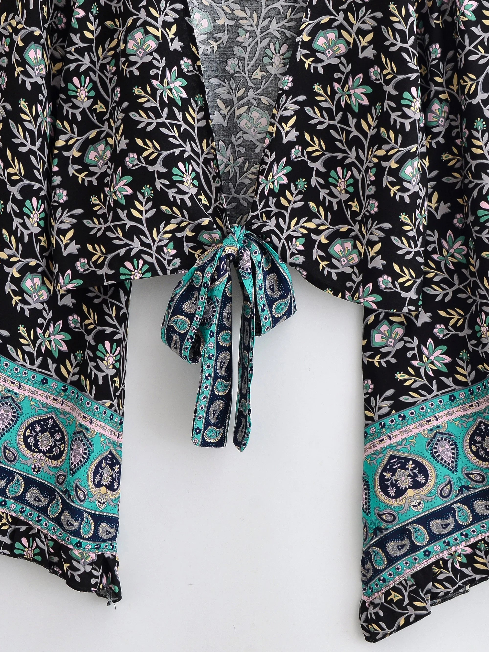 Navy Blossom Boho Floral Print Long Sleeve Crop Top