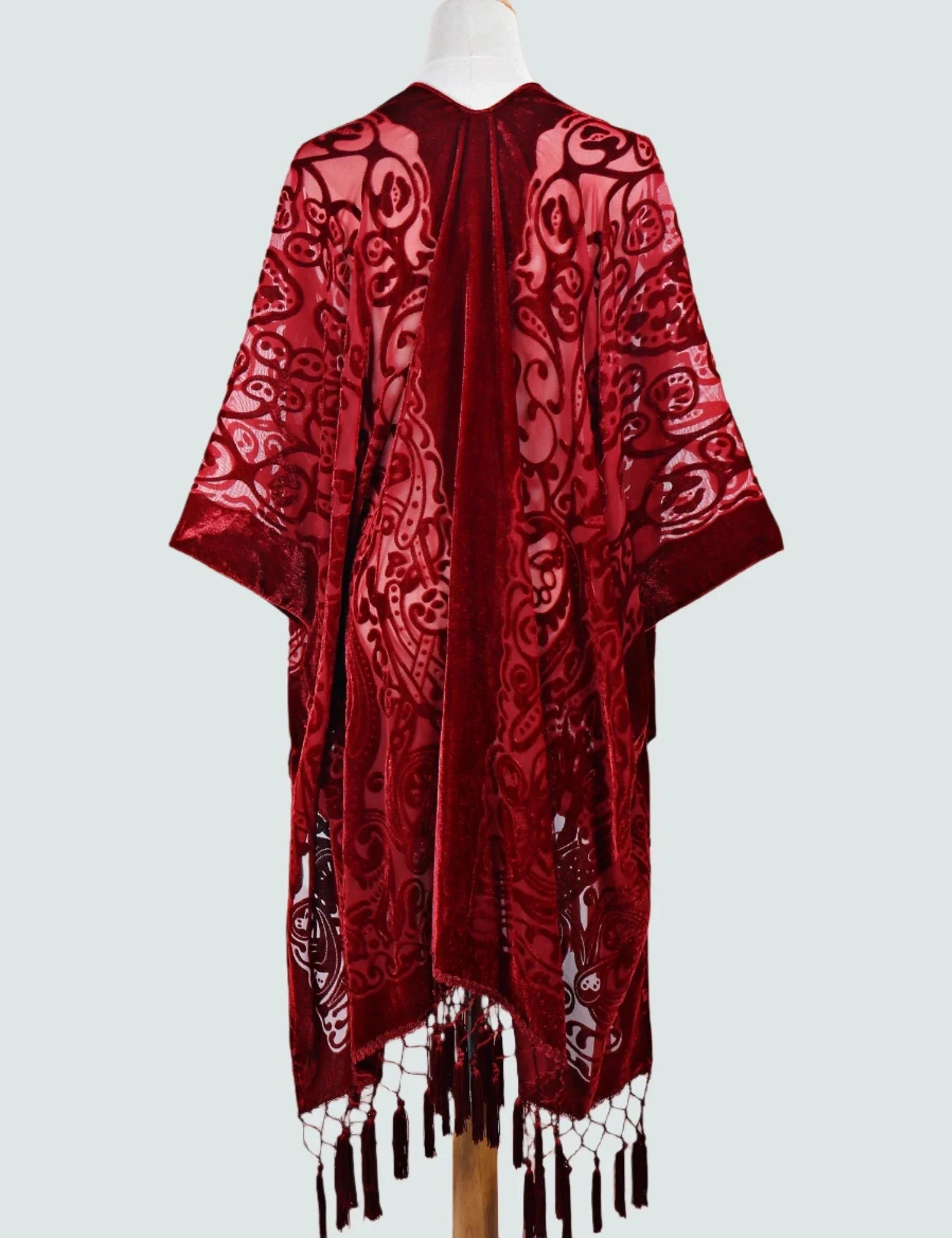 Scarlet Bloom Floral Print Velvet Burnout Kimono
