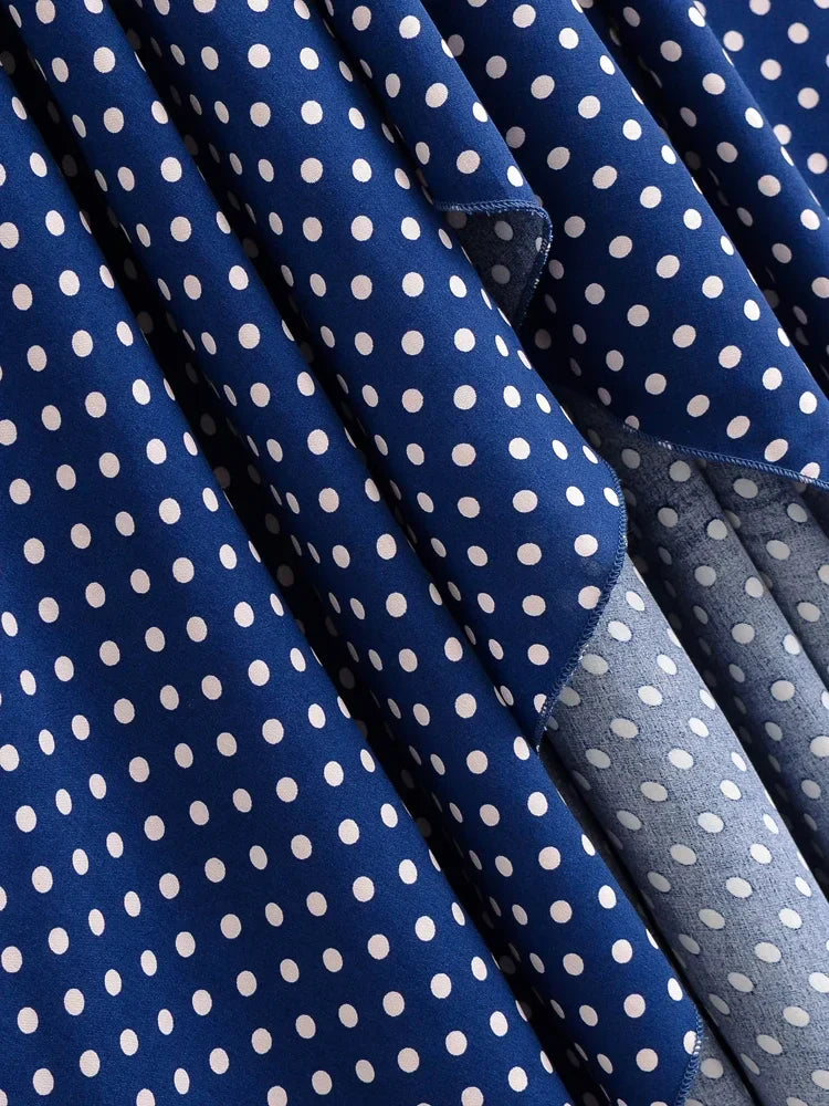 Nautical Navy Boho Polkadot Maxi Dress
