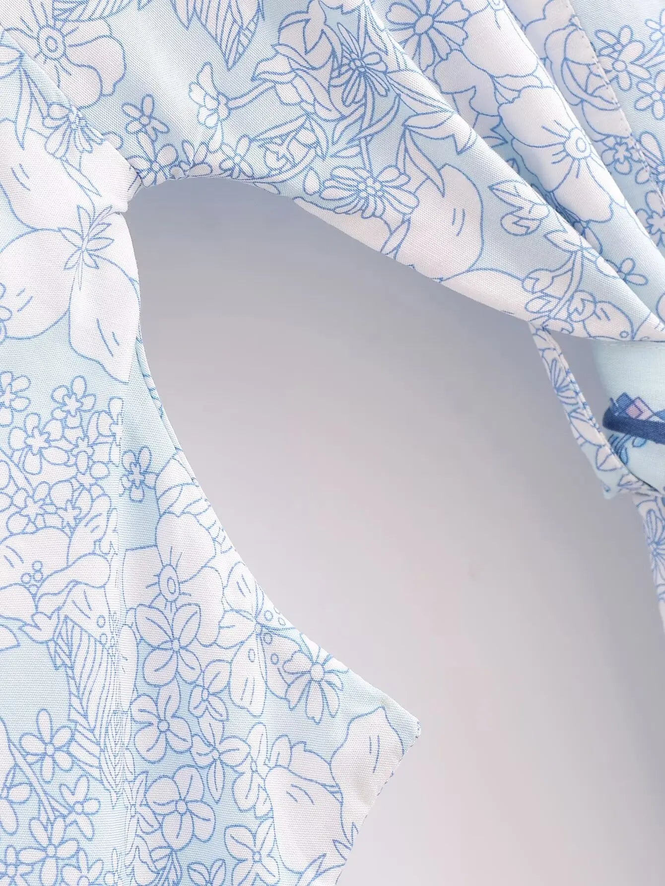 Dreamy Blue Boho Floral Print Short Robe