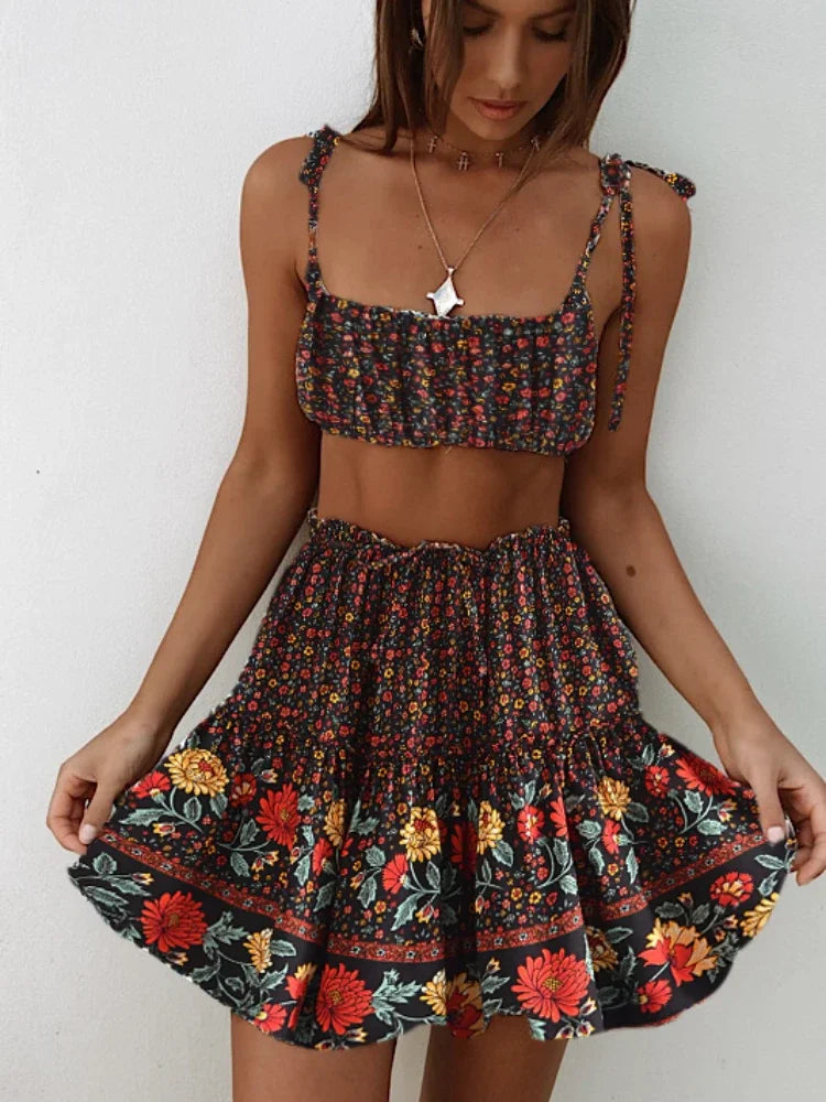Midnight Garden Floral Print Mini Skirt