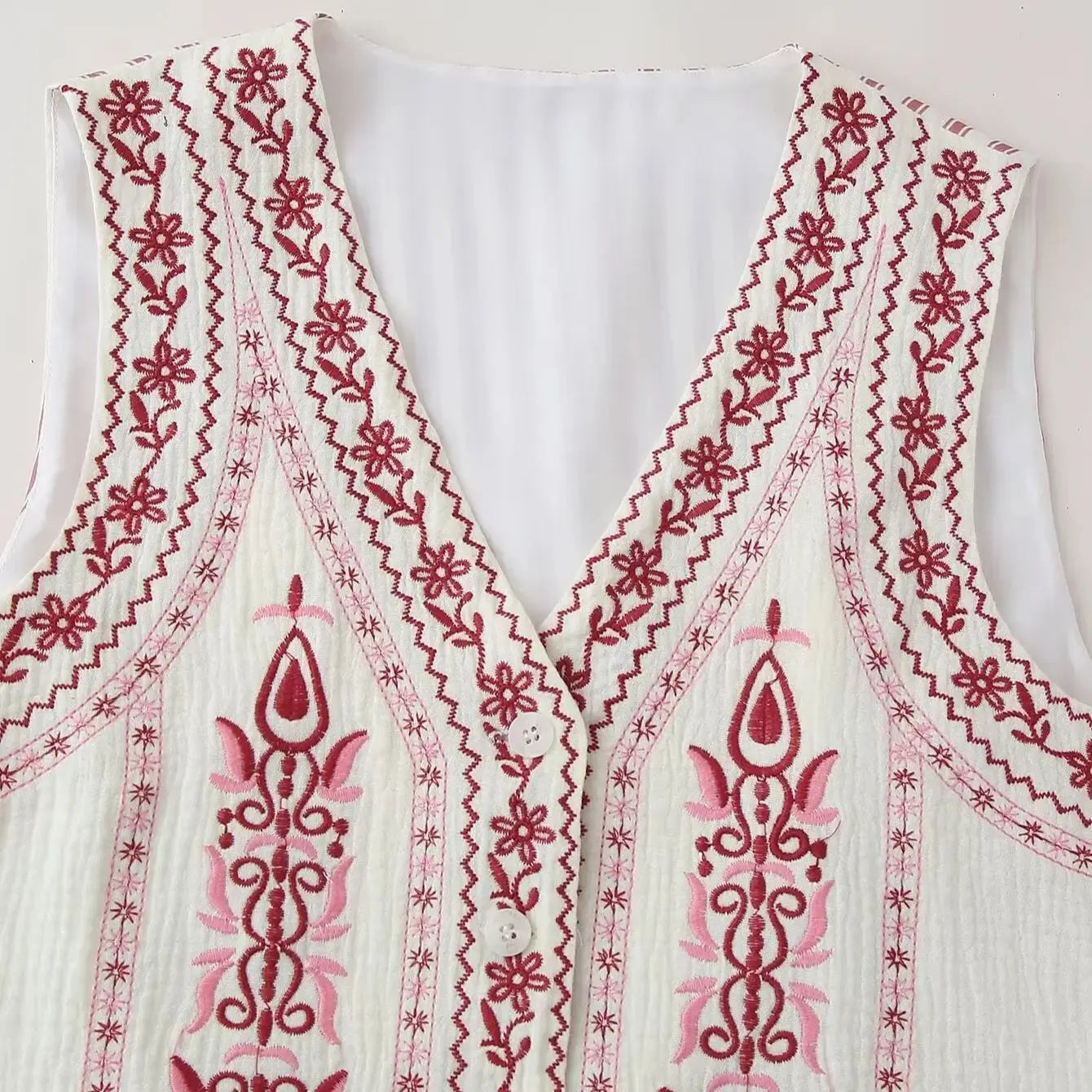 Daisy Blooms Boho Floral Embroidered Vest