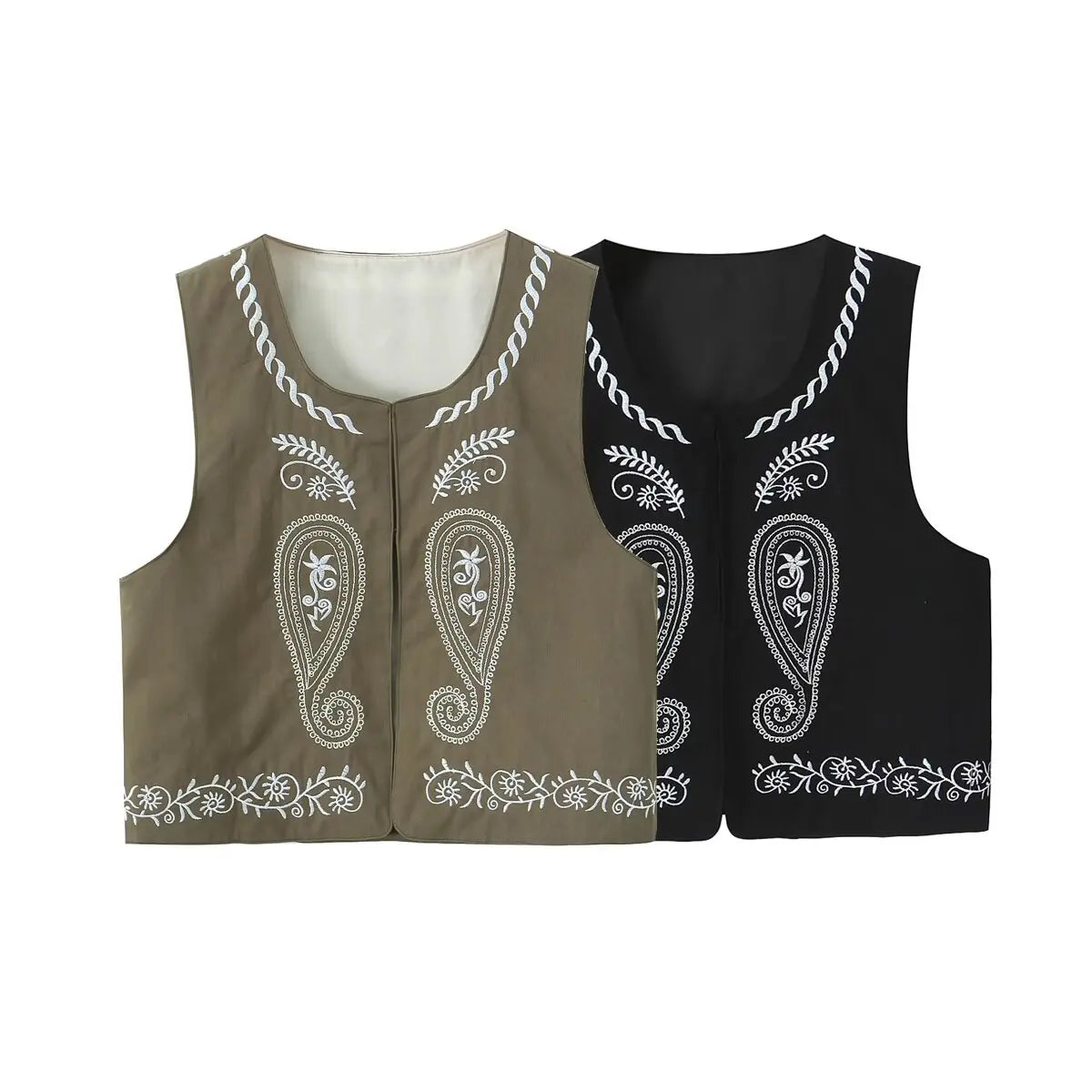 Black Paisley Boho Floral Embroidered Vest